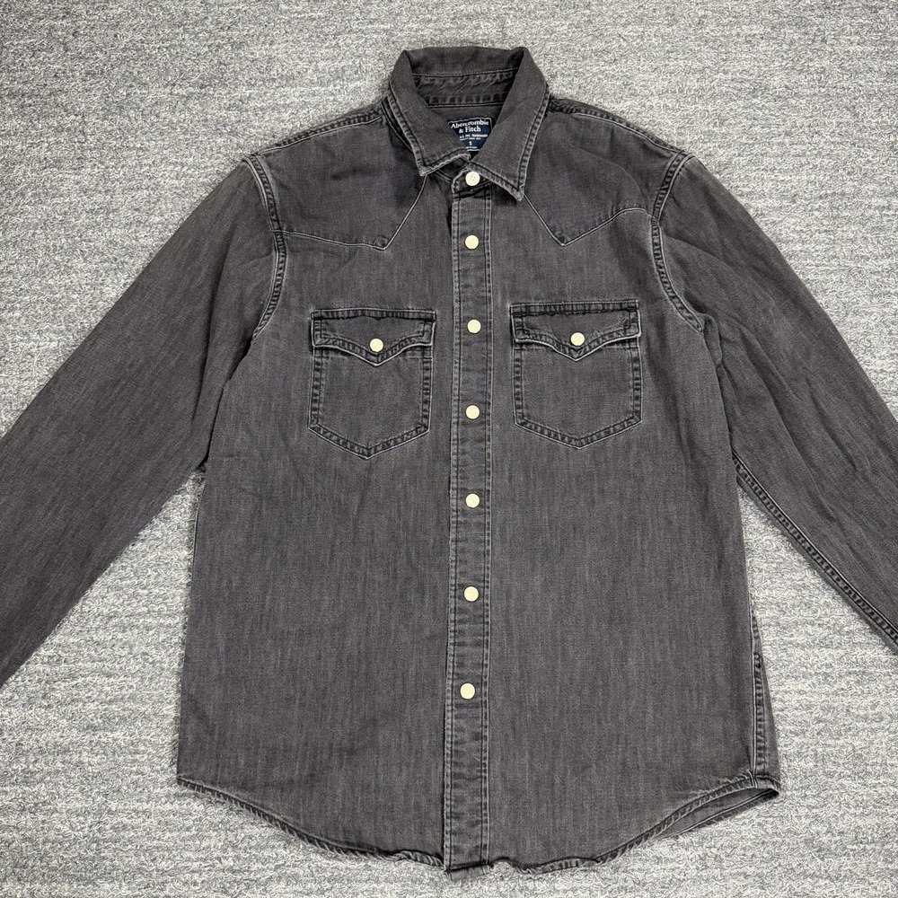 Abercrombie Fitch Western Snap Shirt Men Small Black Denim Long Sleeve Cowboy